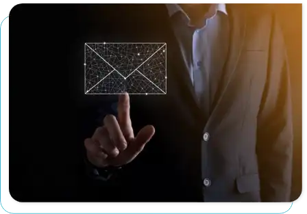 a man in professional attire clicking a virtual envelope that indents to convey subscribing to newsletter